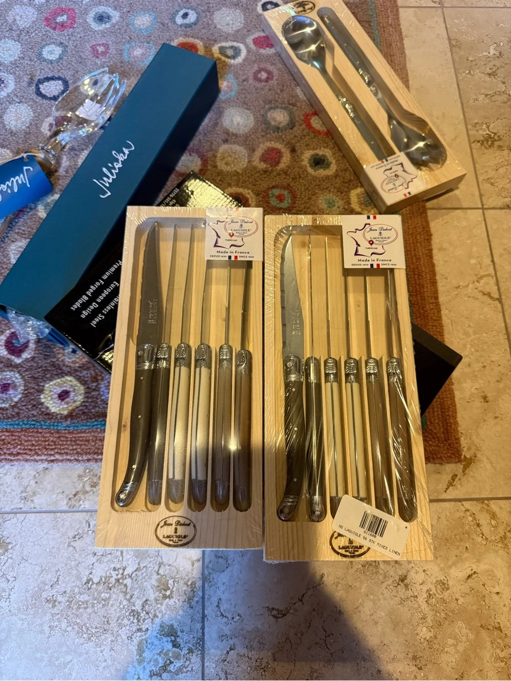 Jean dubost Laguiole steak knives, mixed linen colorway